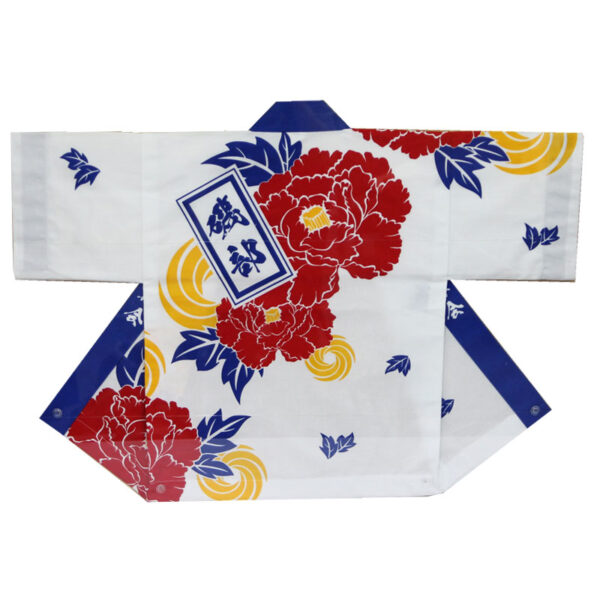 牡丹と千代紙風の札柄の白法被